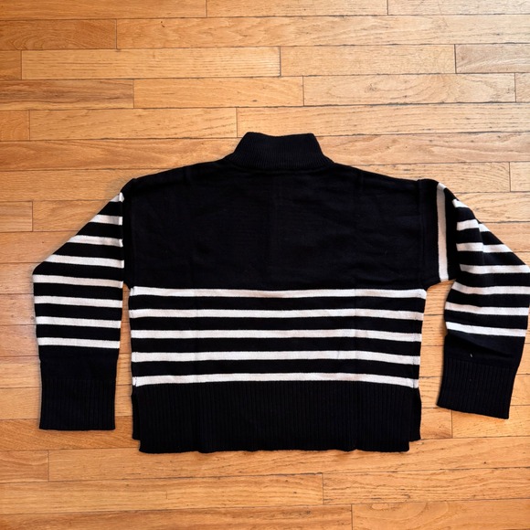 DKNY Womens Striped Quarter Zip Sweater Black White Mock Neck Medium NWT - Picture 7 of 7